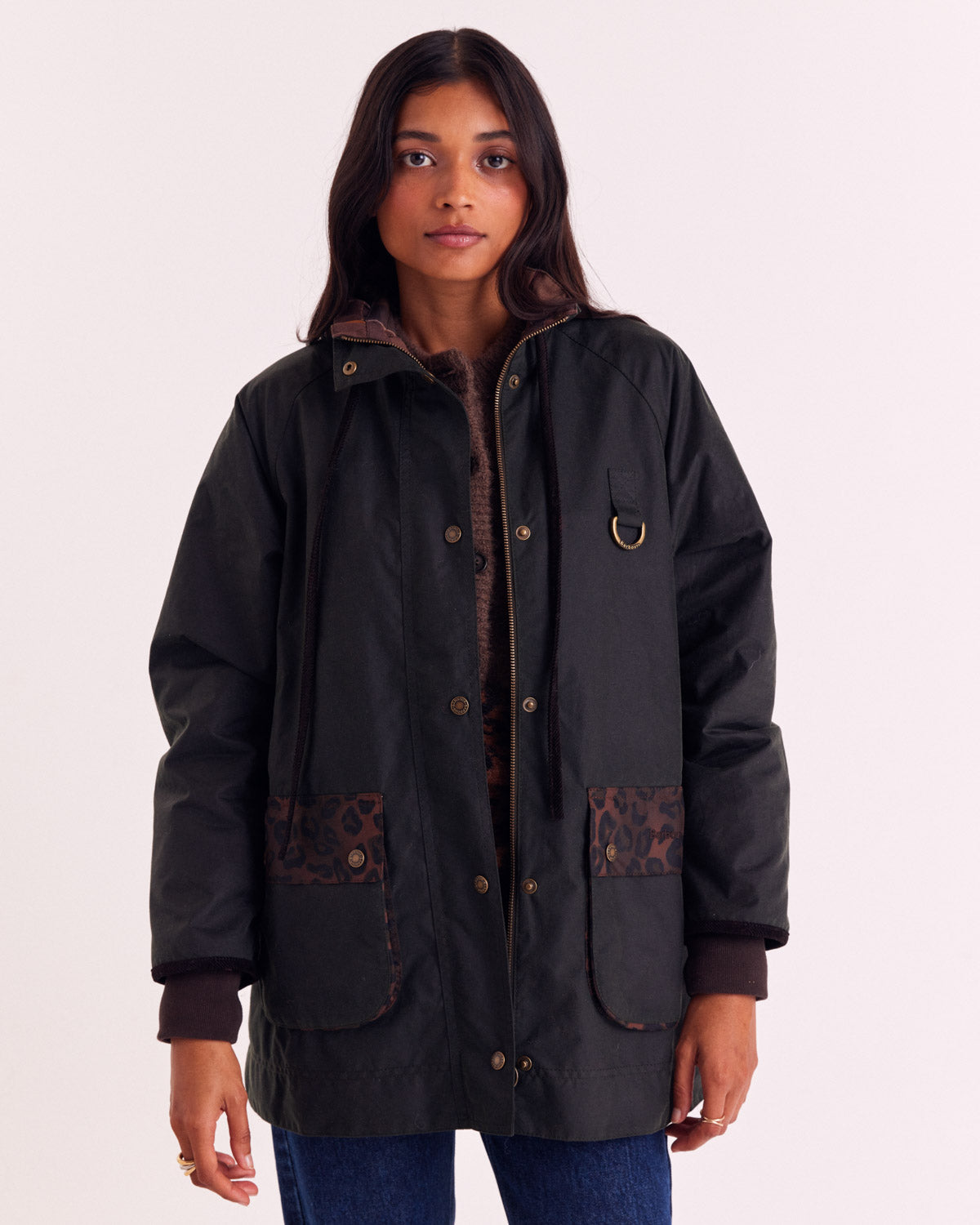 Veste Anaïs kaki et léopard fauve Barbour x Balzac Paris