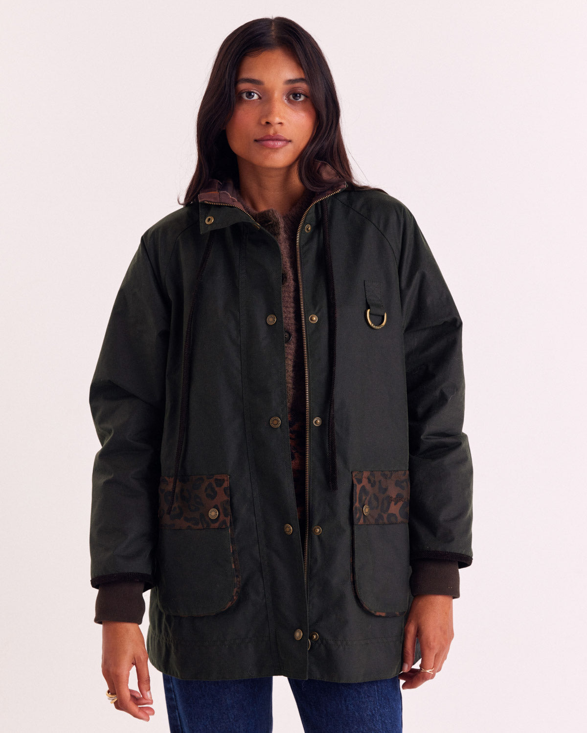 Veste Anaïs kaki et léopard fauve Barbour x Balzac Paris