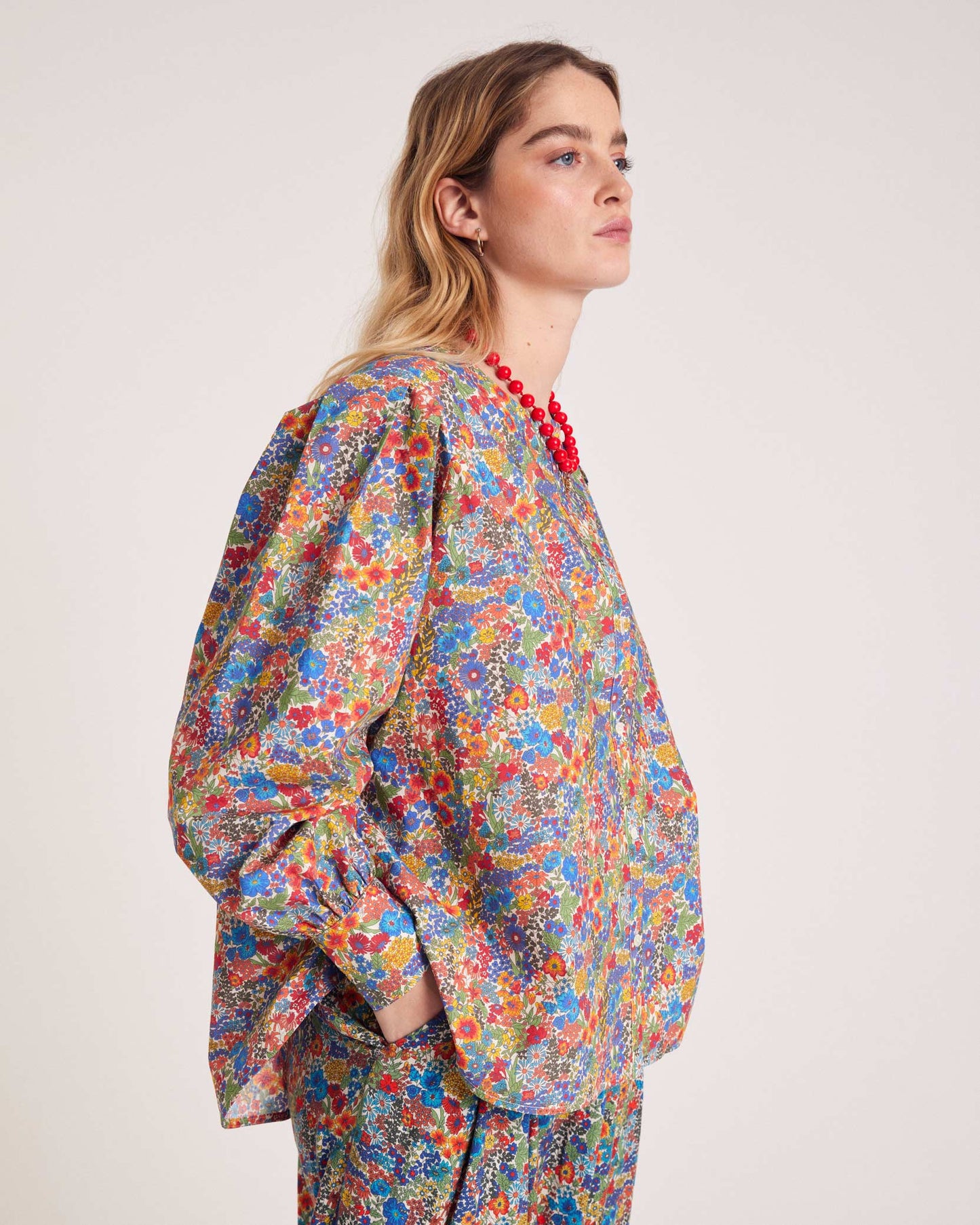 Adella shirt in blue and yellow Liberty fabric