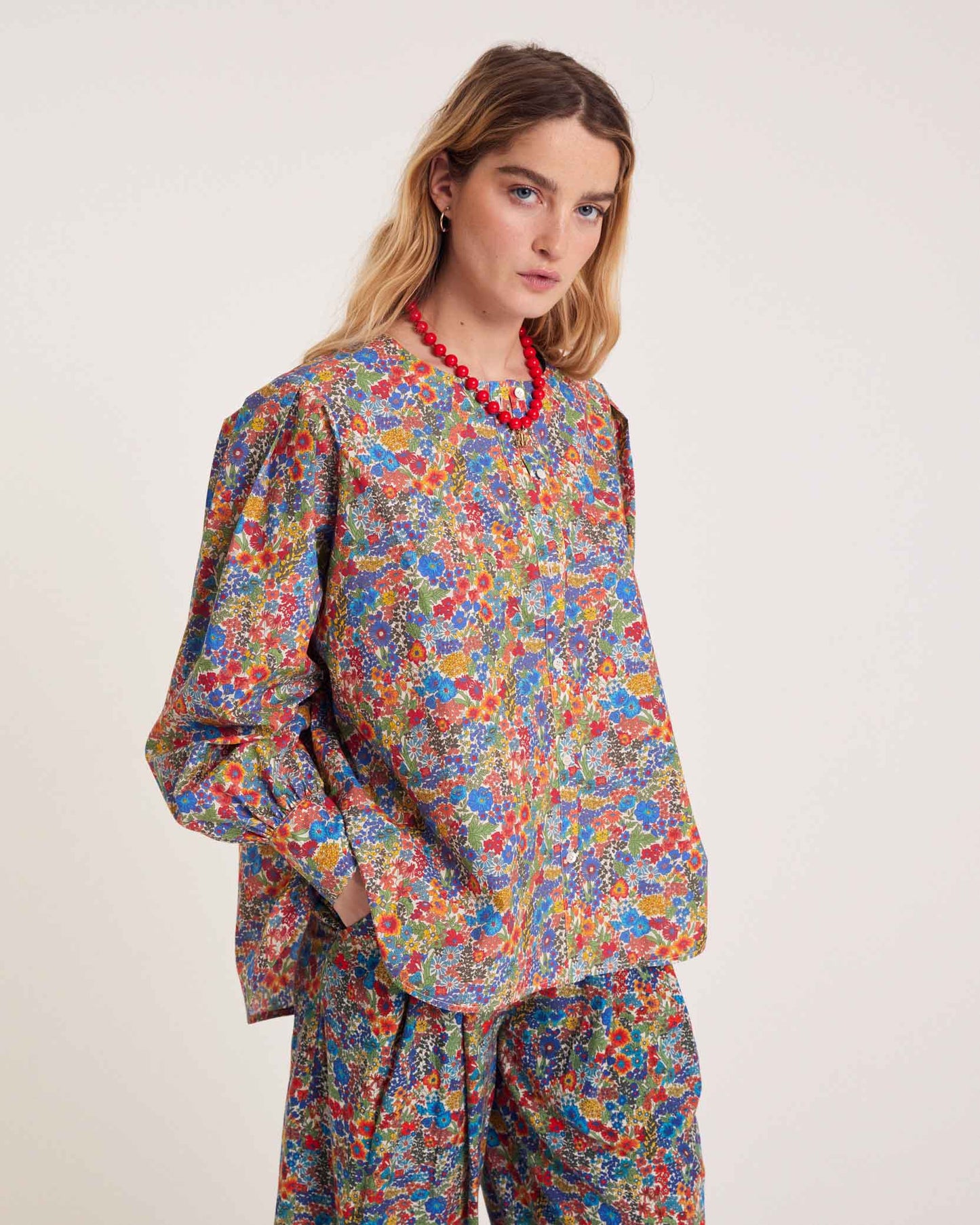 Adella shirt in blue and yellow Liberty fabric