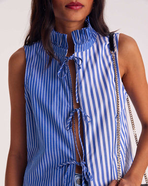 Gersende blue patchwork striped top
