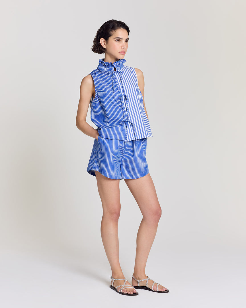 Lelio blue striped patchwork shorts