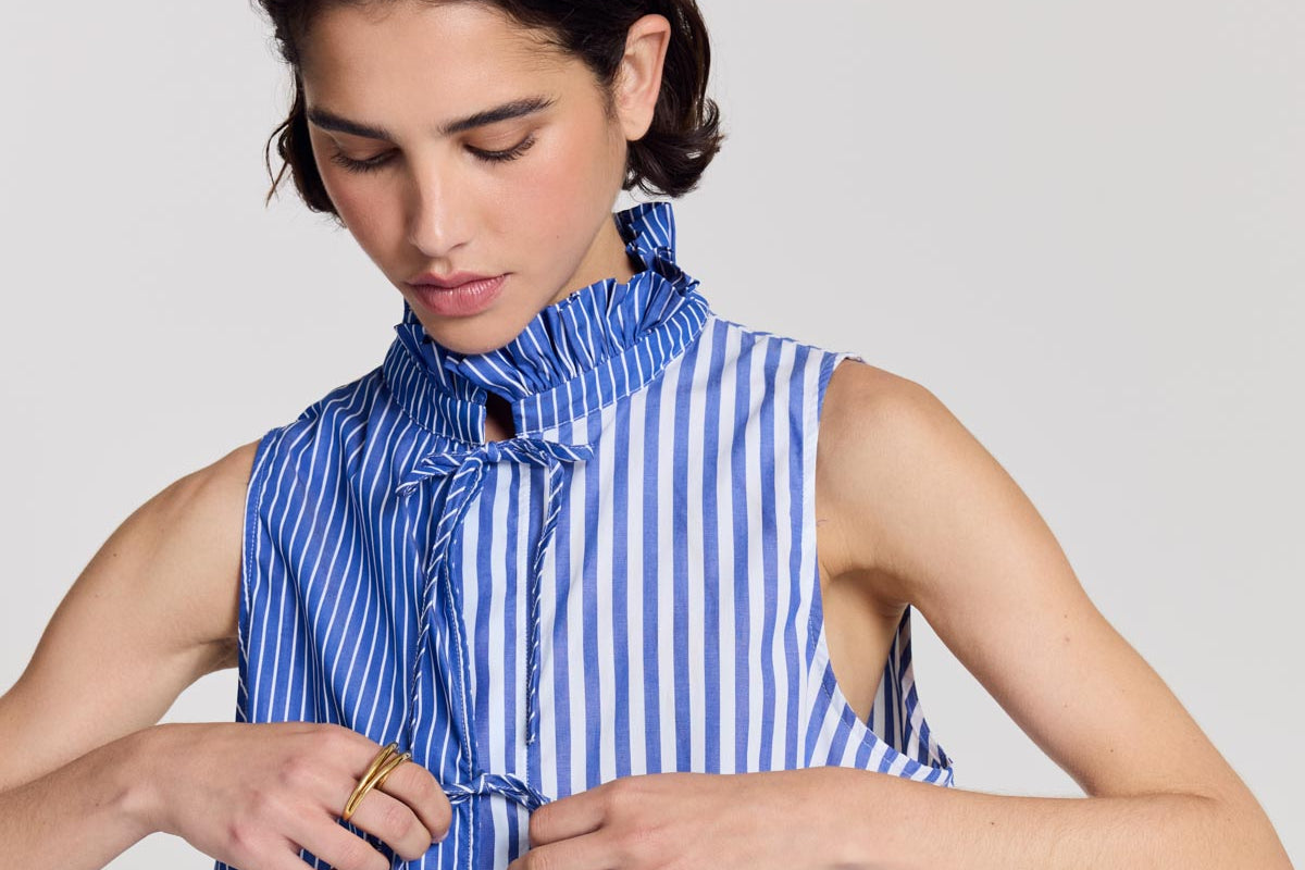 Gersende blue patchwork striped top