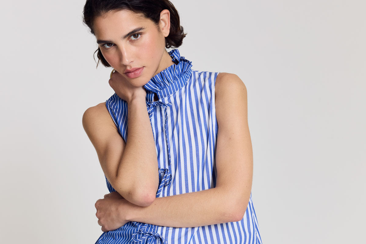 Gersende blue patchwork striped top