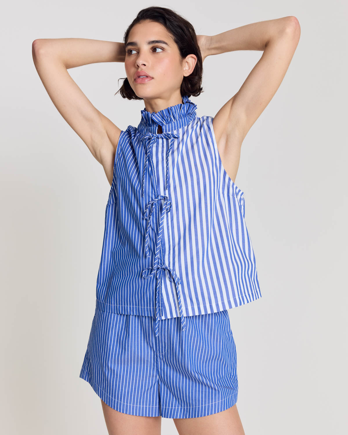 Gersende blue patchwork striped top