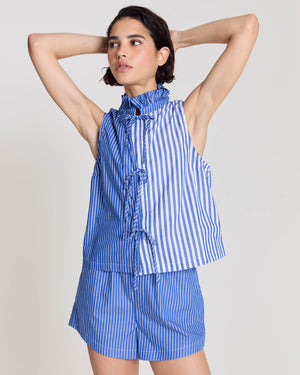 Top Gersende rayures bleu patchwork