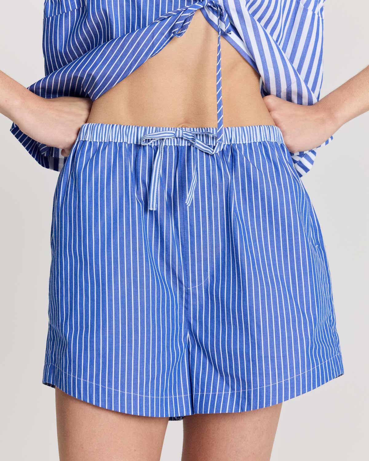 Lelio blue striped patchwork shorts