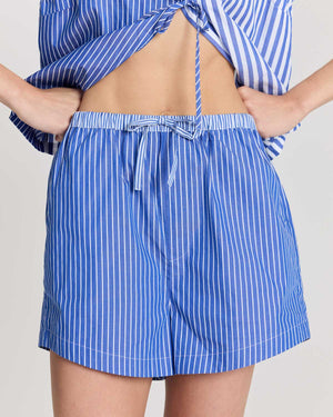 Lelio blue striped patchwork shorts