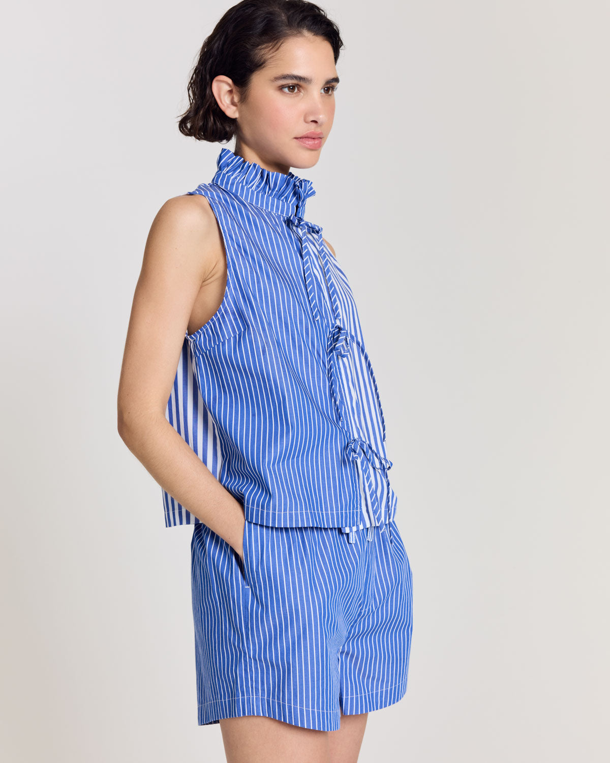 Gersende blue patchwork striped top