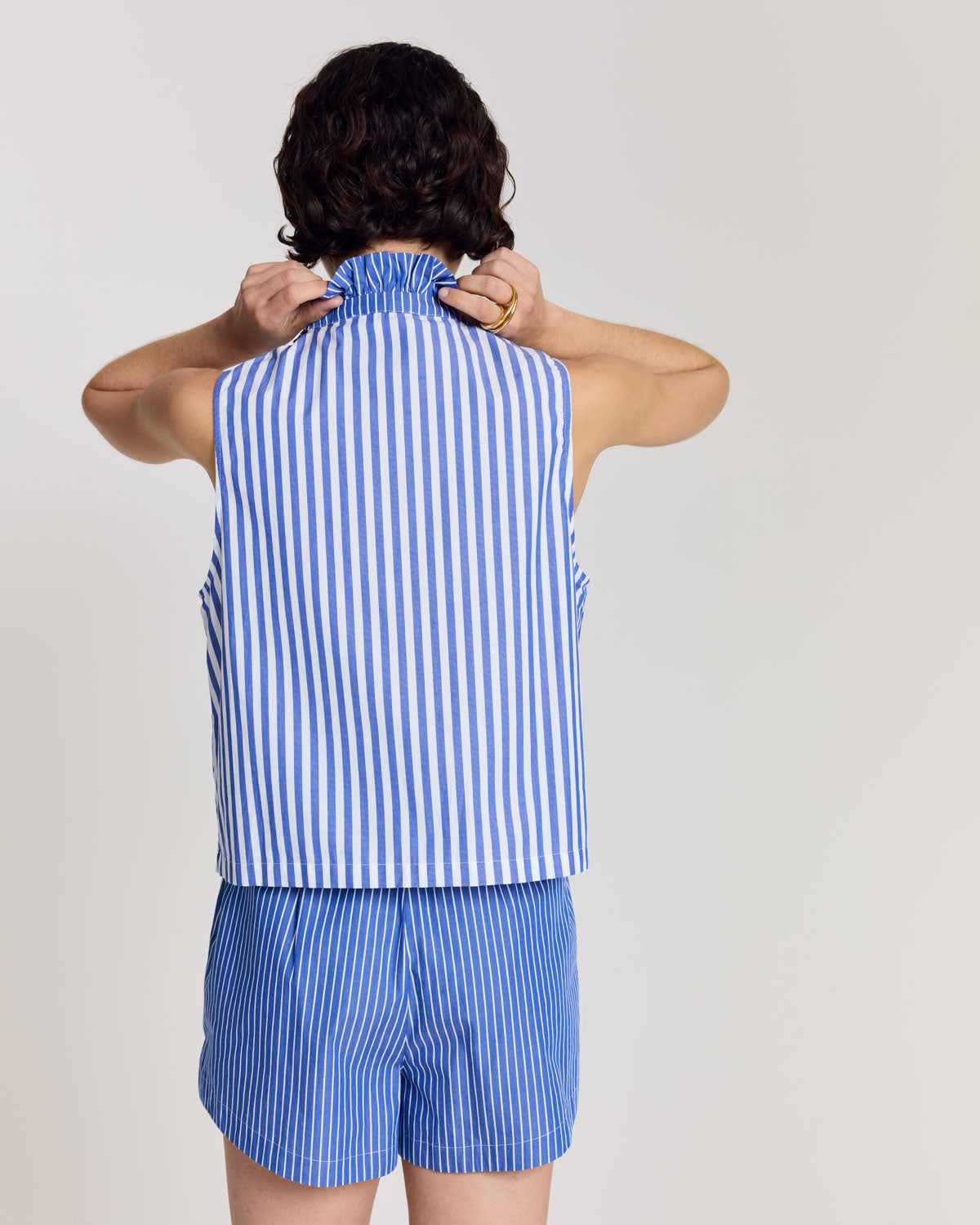 Gersende blue patchwork striped top