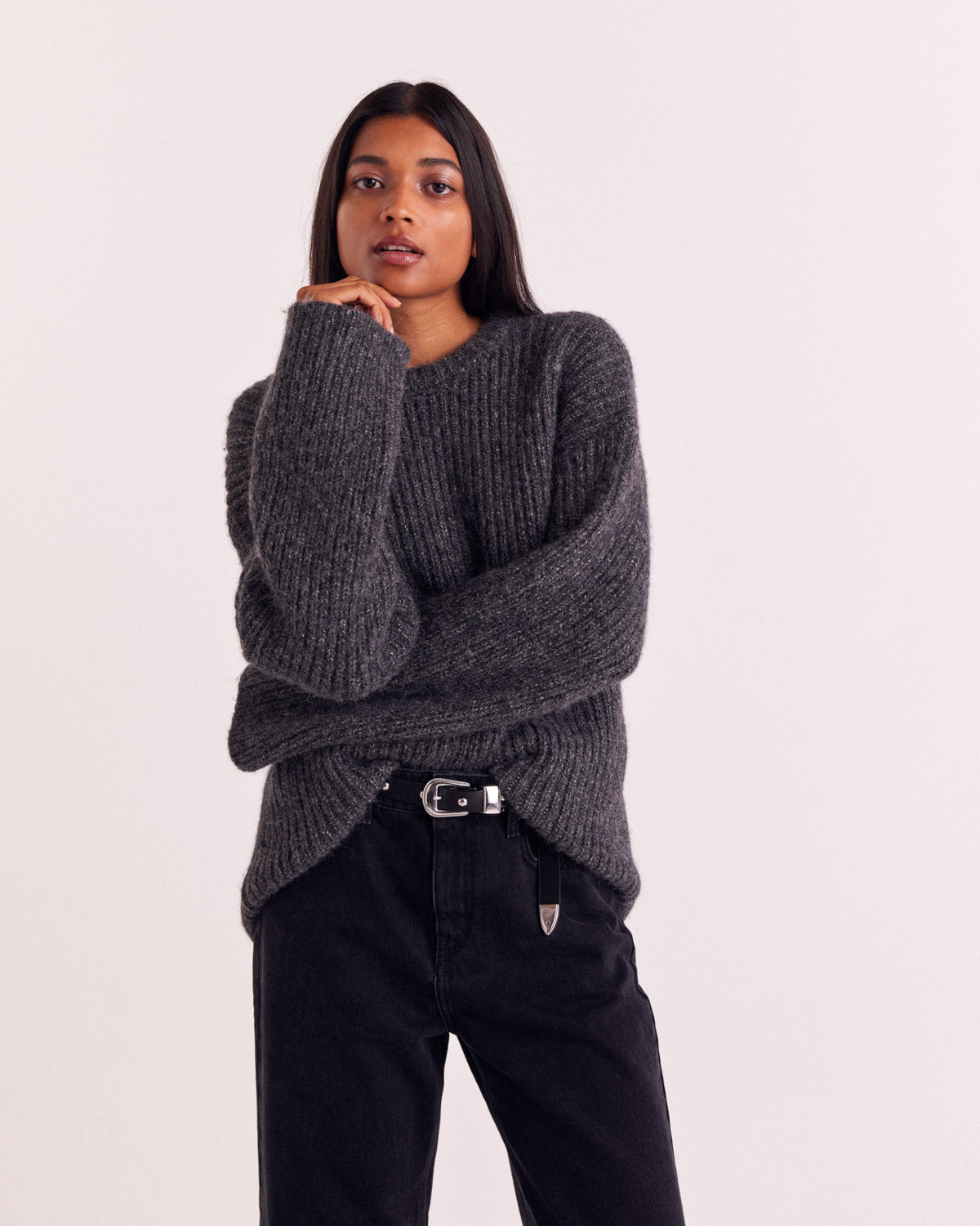 Marled Dark Grey Alyssa Sweater