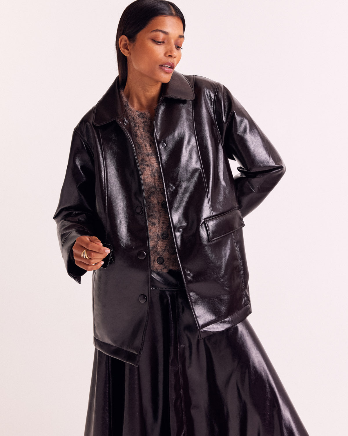 Manteau Clothilde vinyle chocolat foncé