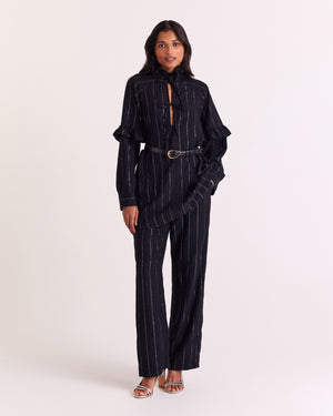 Liseanne navy and silver striped trousers