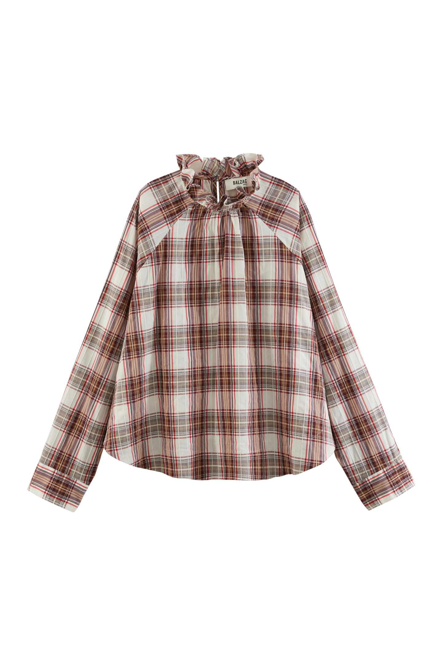 Zoelie red and beige tartan blouse