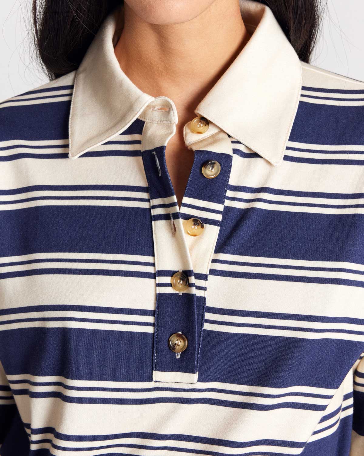 Maria navy and ecru striped Polo