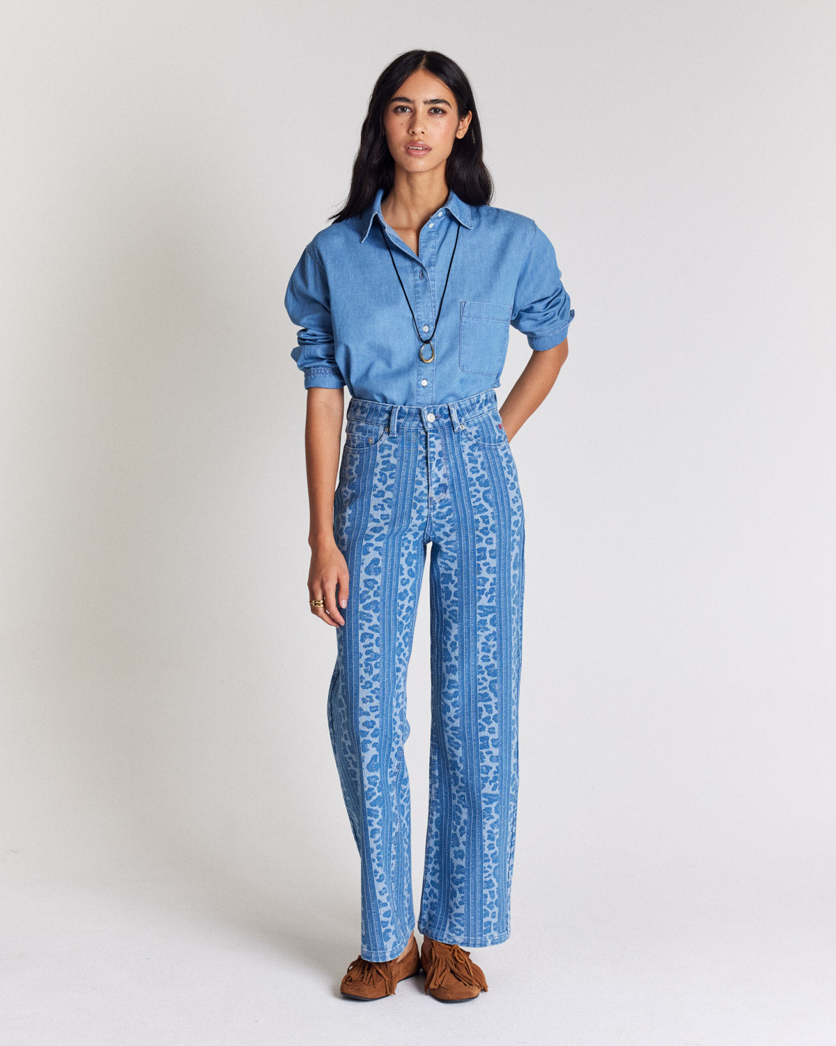 Jean Zach leopard print and blue stripes