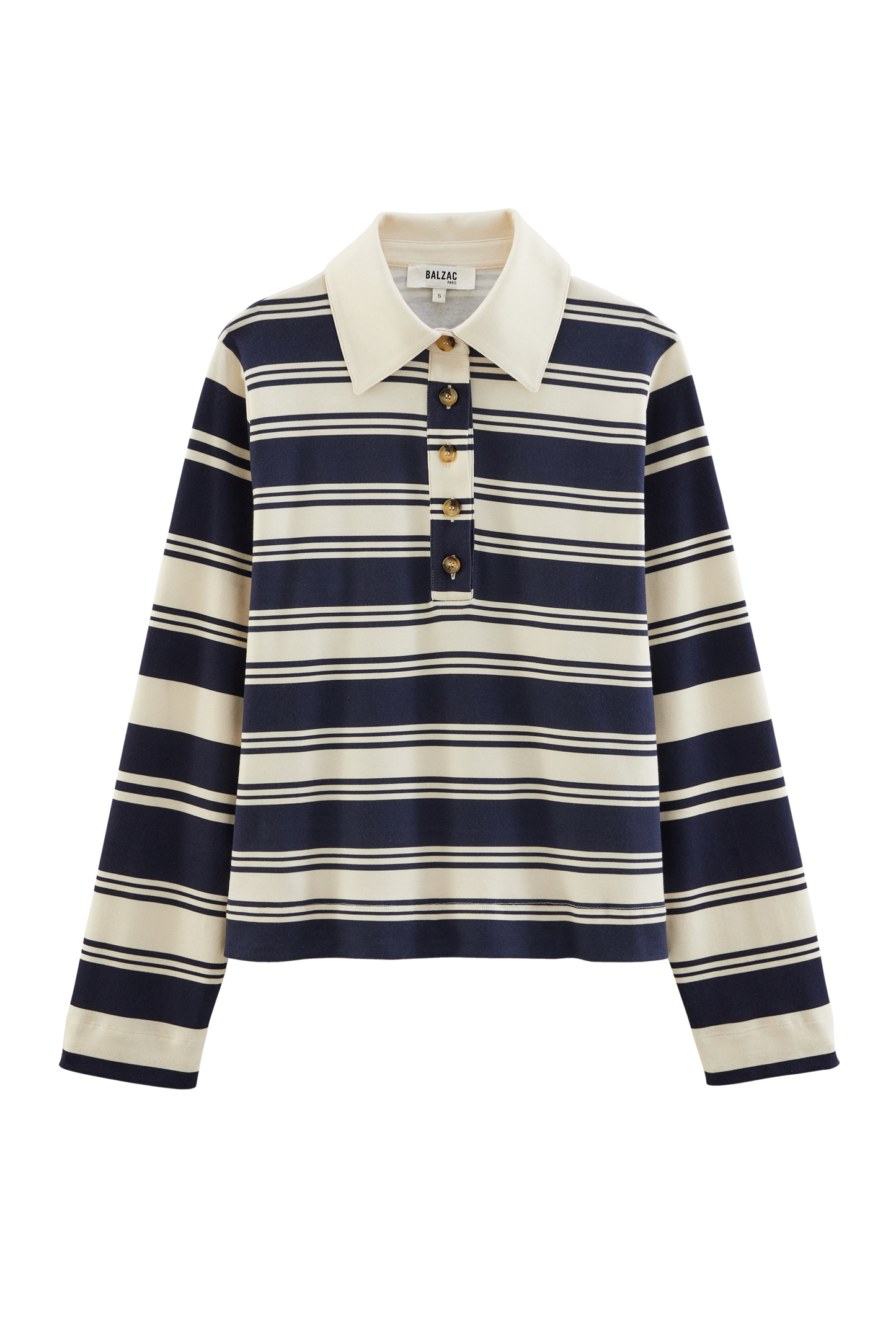 Maria navy and ecru striped Polo