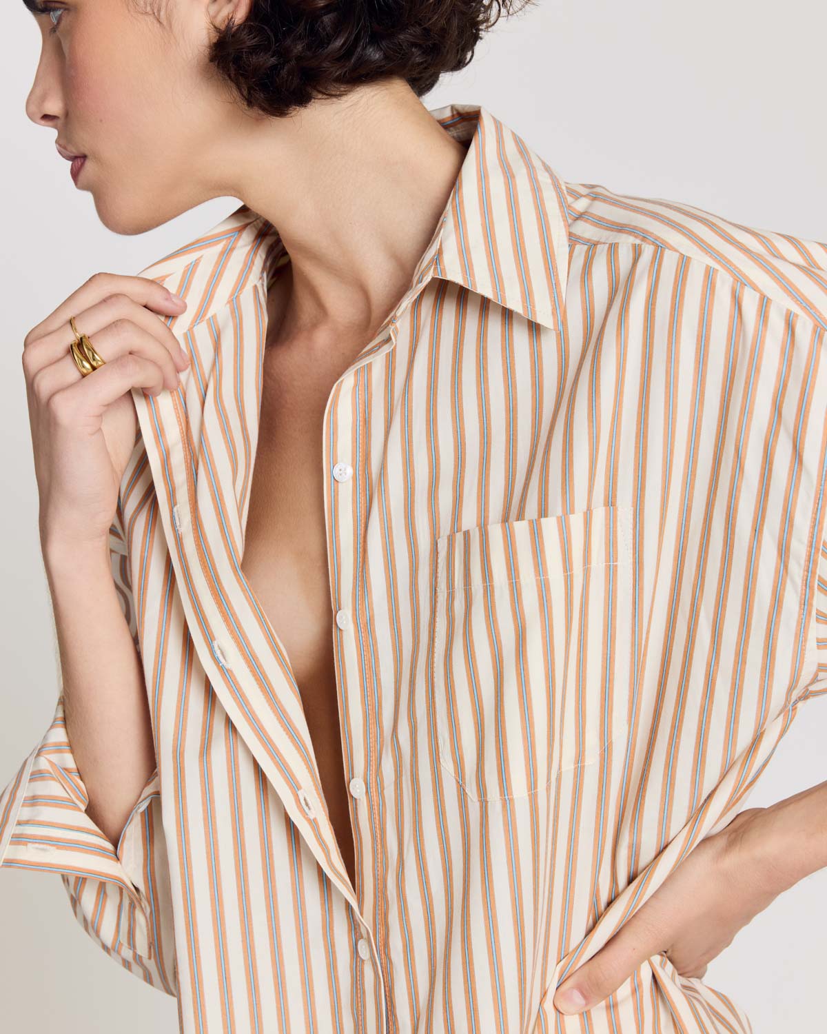 Shirt Hector stripes orange, blue and ecru