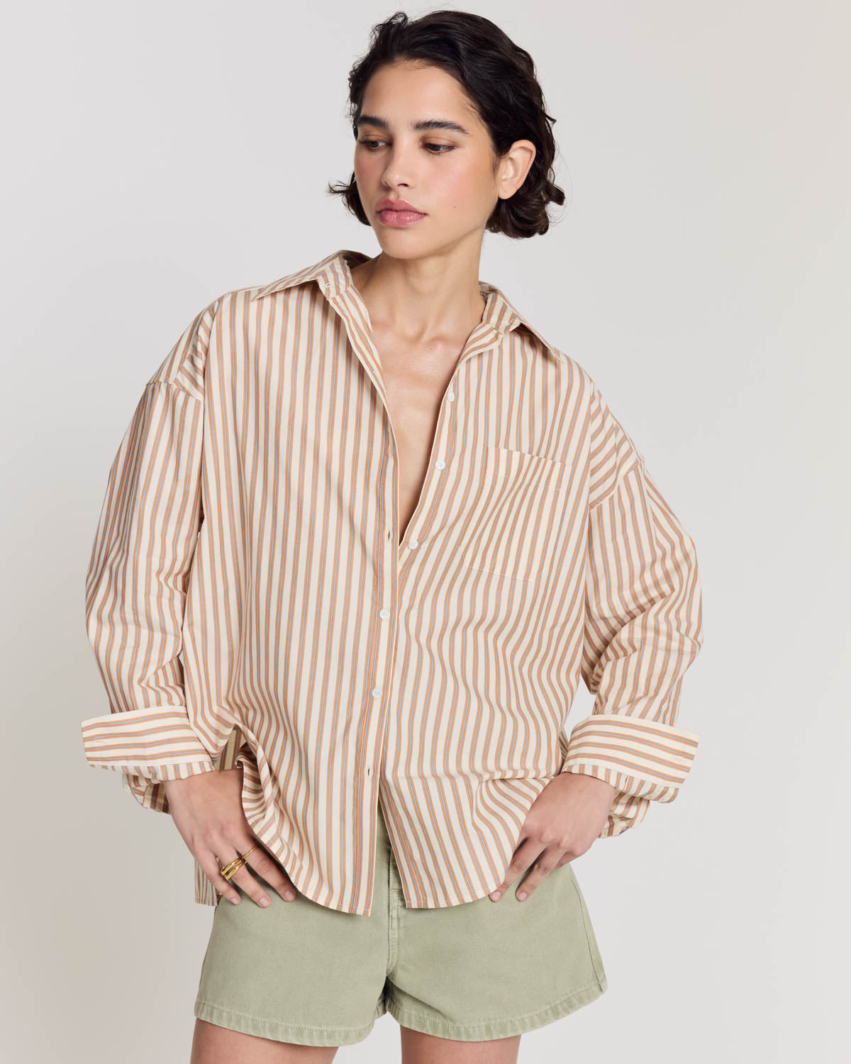 Shirt Hector stripes orange, blue and ecru