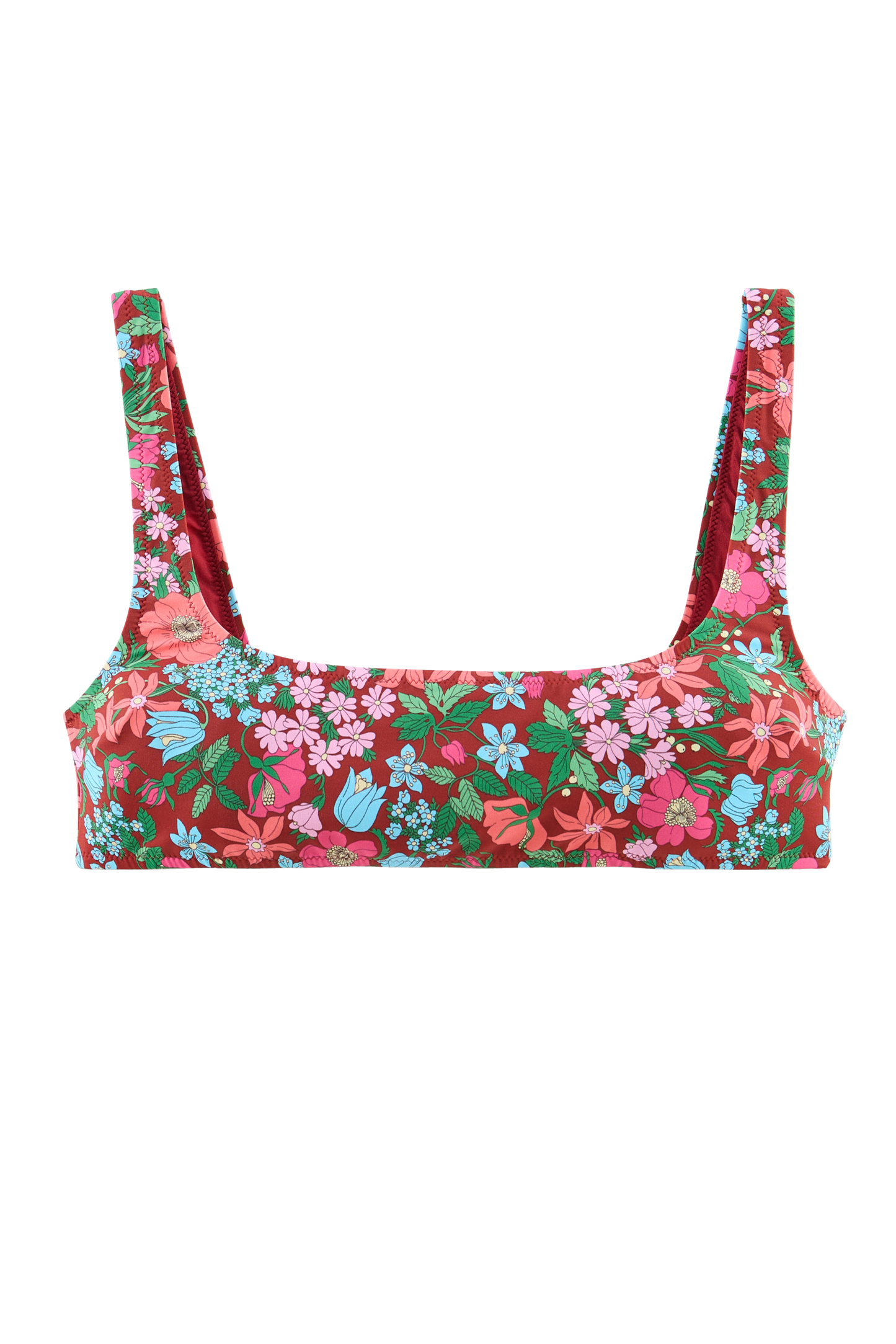 Nova swimsuit top in pink and burgundy Liberty print