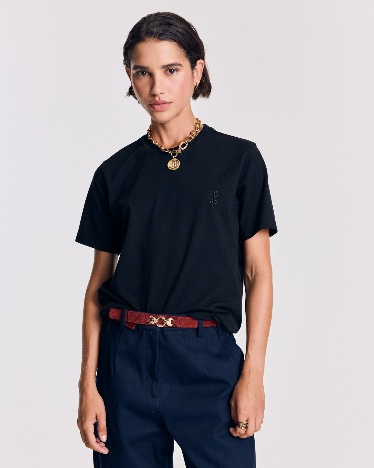 Black embroidered Bree t-shirt