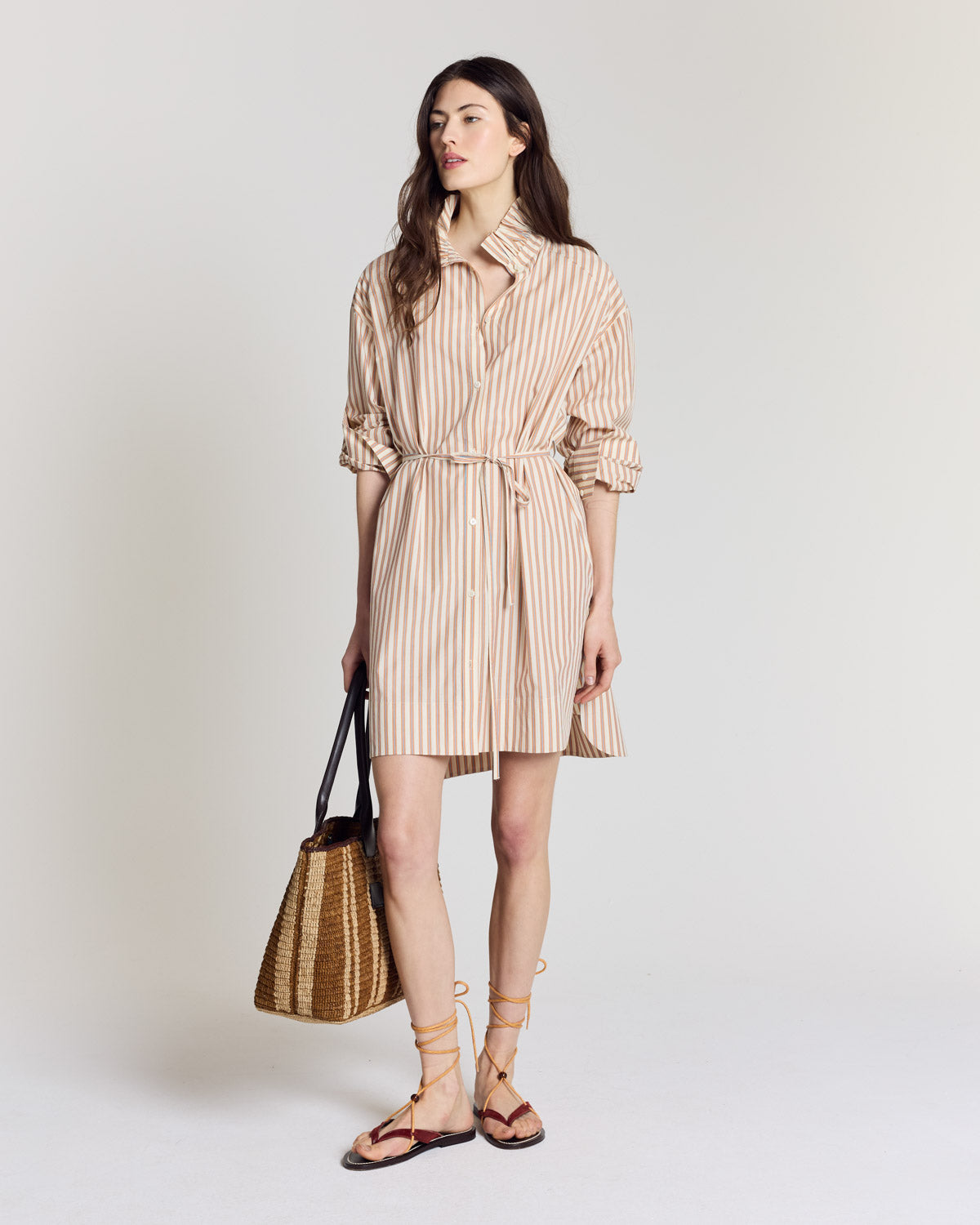 Dress Lior stripes orange, blue and ecru