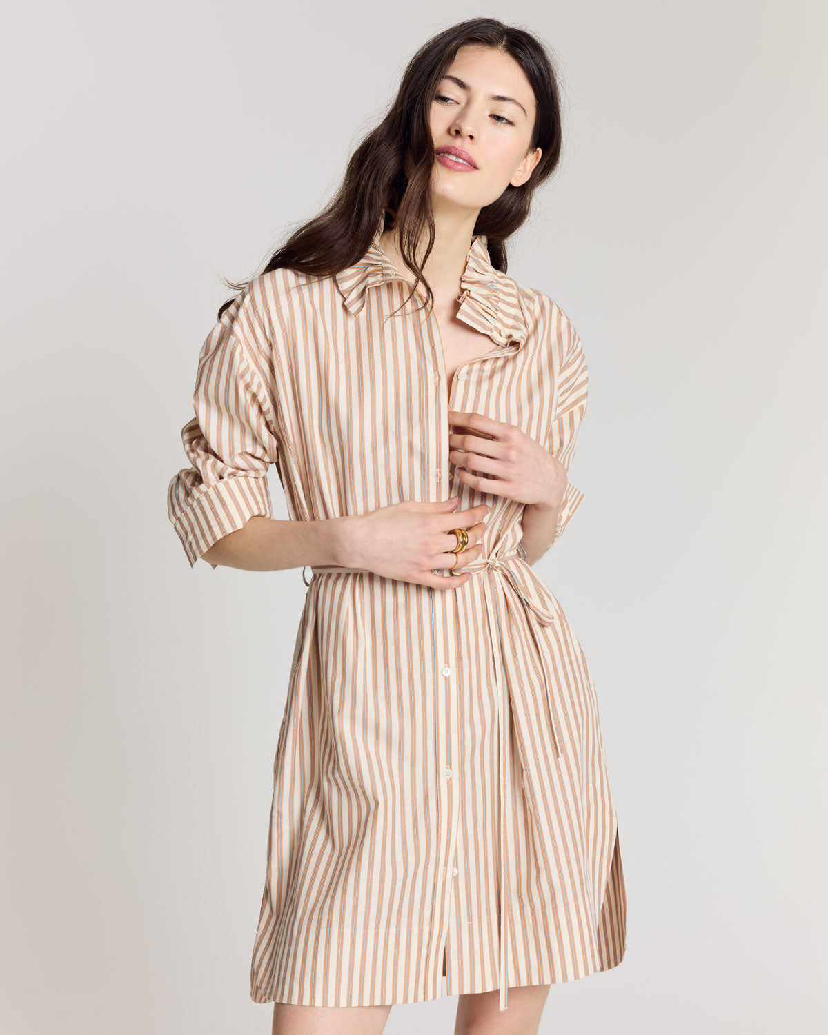 Dress Lior stripes orange, blue and ecru