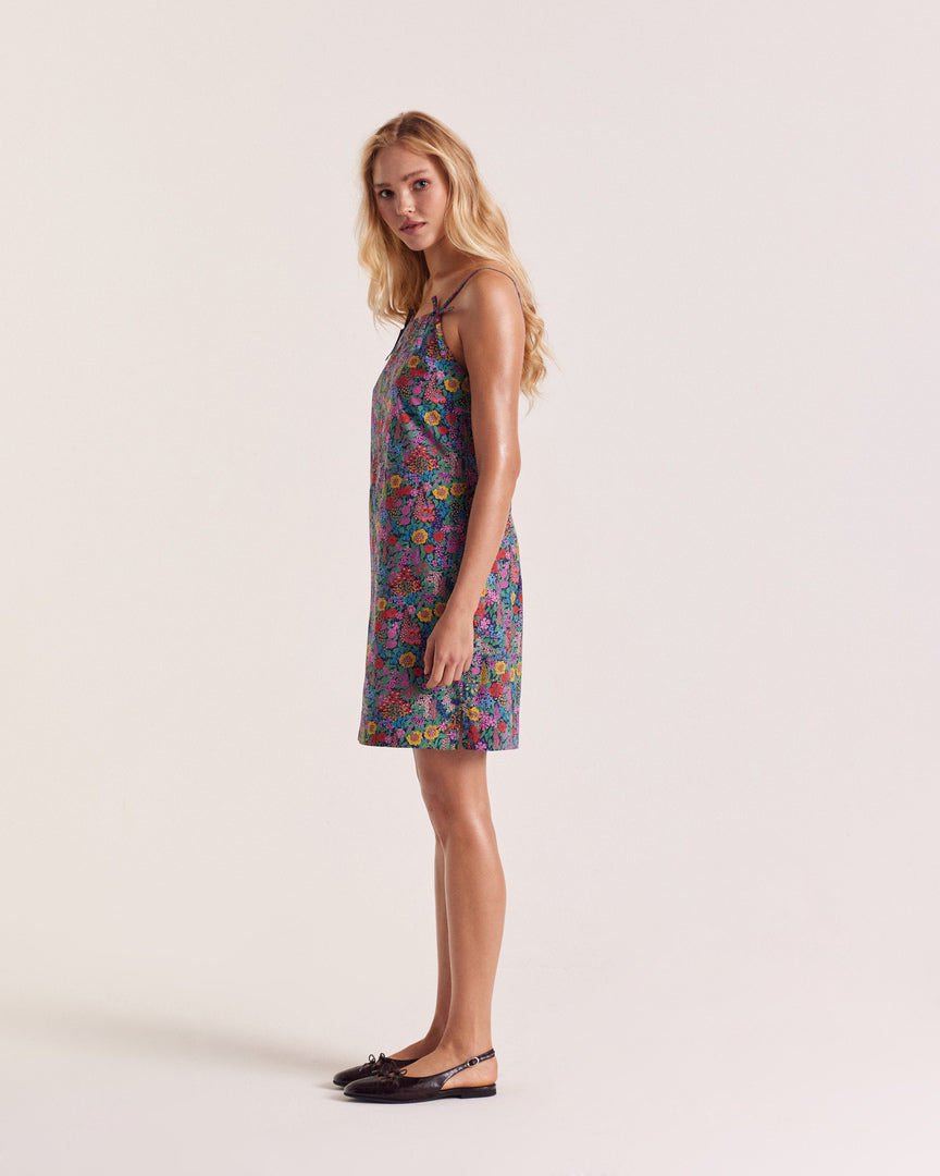 Dress Tulipa in fabric Liberty purple, yellow and pink