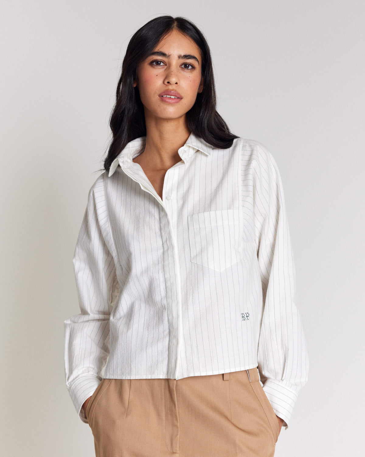 Eustache shirt with green and ecru stripes