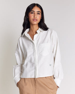 Eustache shirt with green and ecru stripes