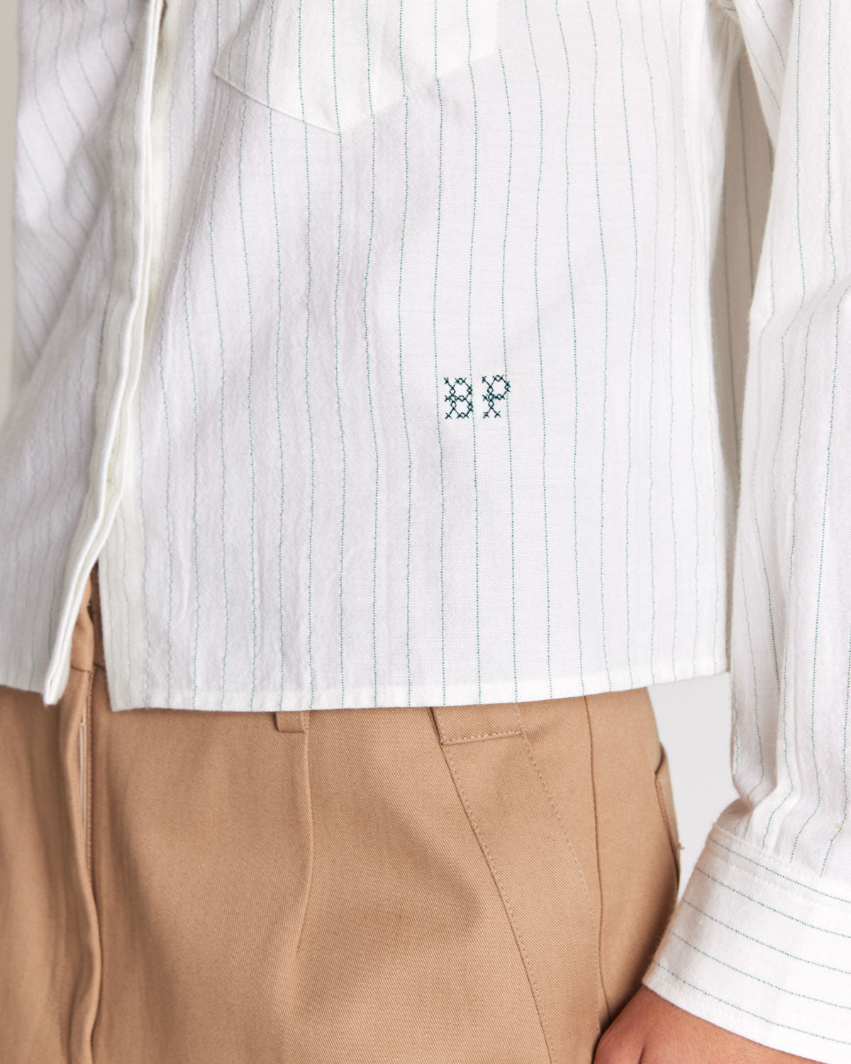 Eustache shirt with green and ecru stripes