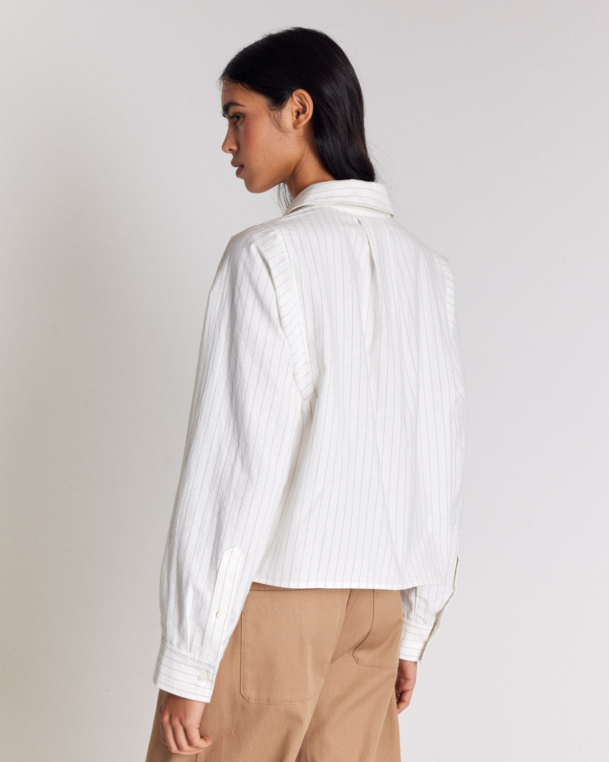 Eustache shirt with green and ecru stripes