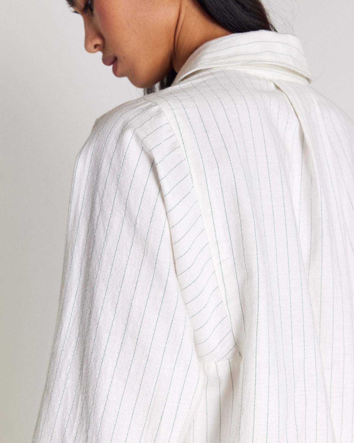Eustache shirt with green and ecru stripes