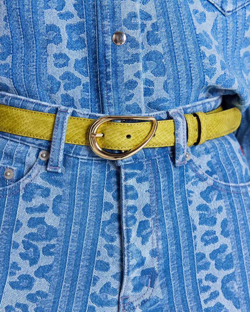 Basma belt, embossed anise green patent leather