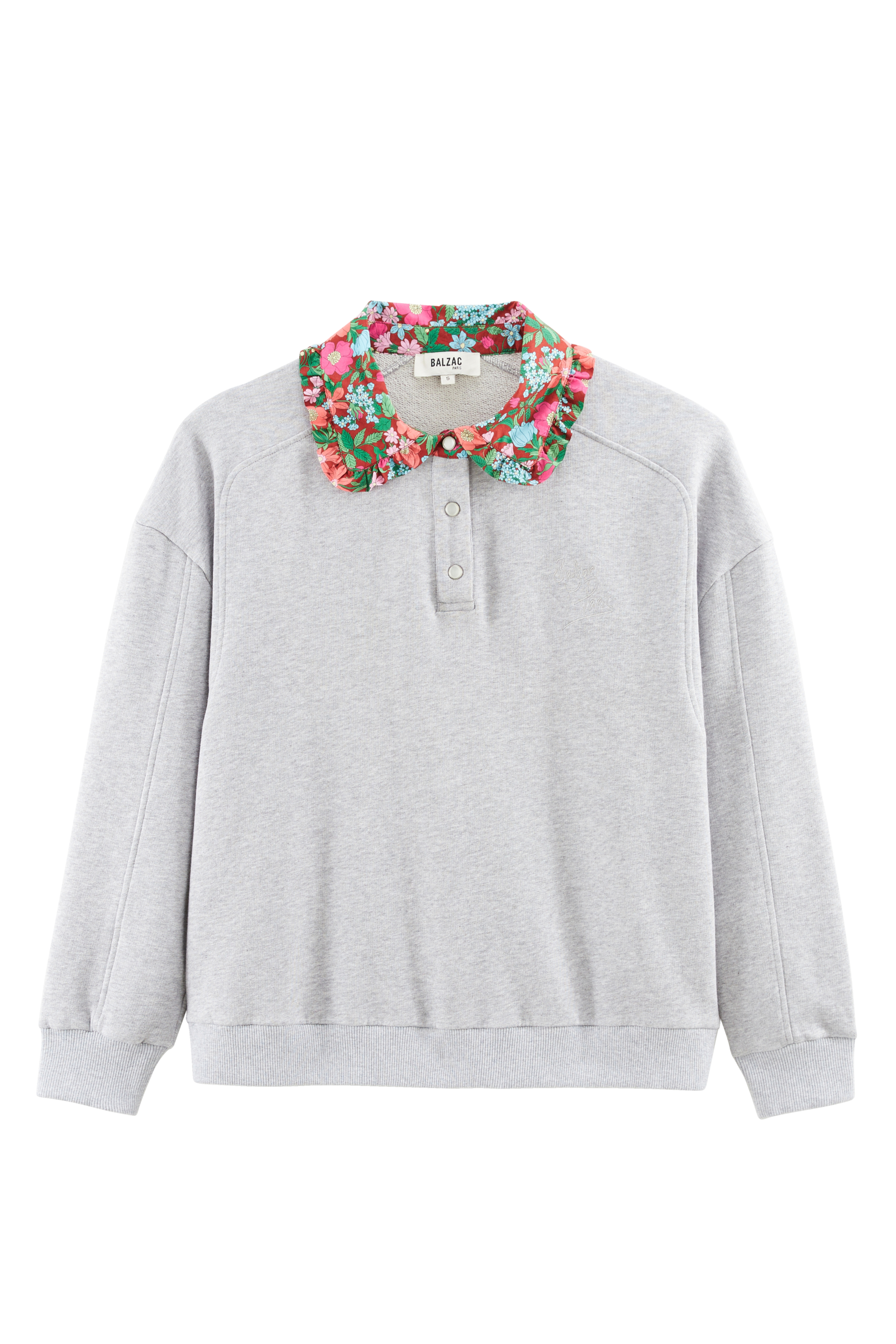 Sweatshirt Tammy gray and printed Liberty pink and burgundy