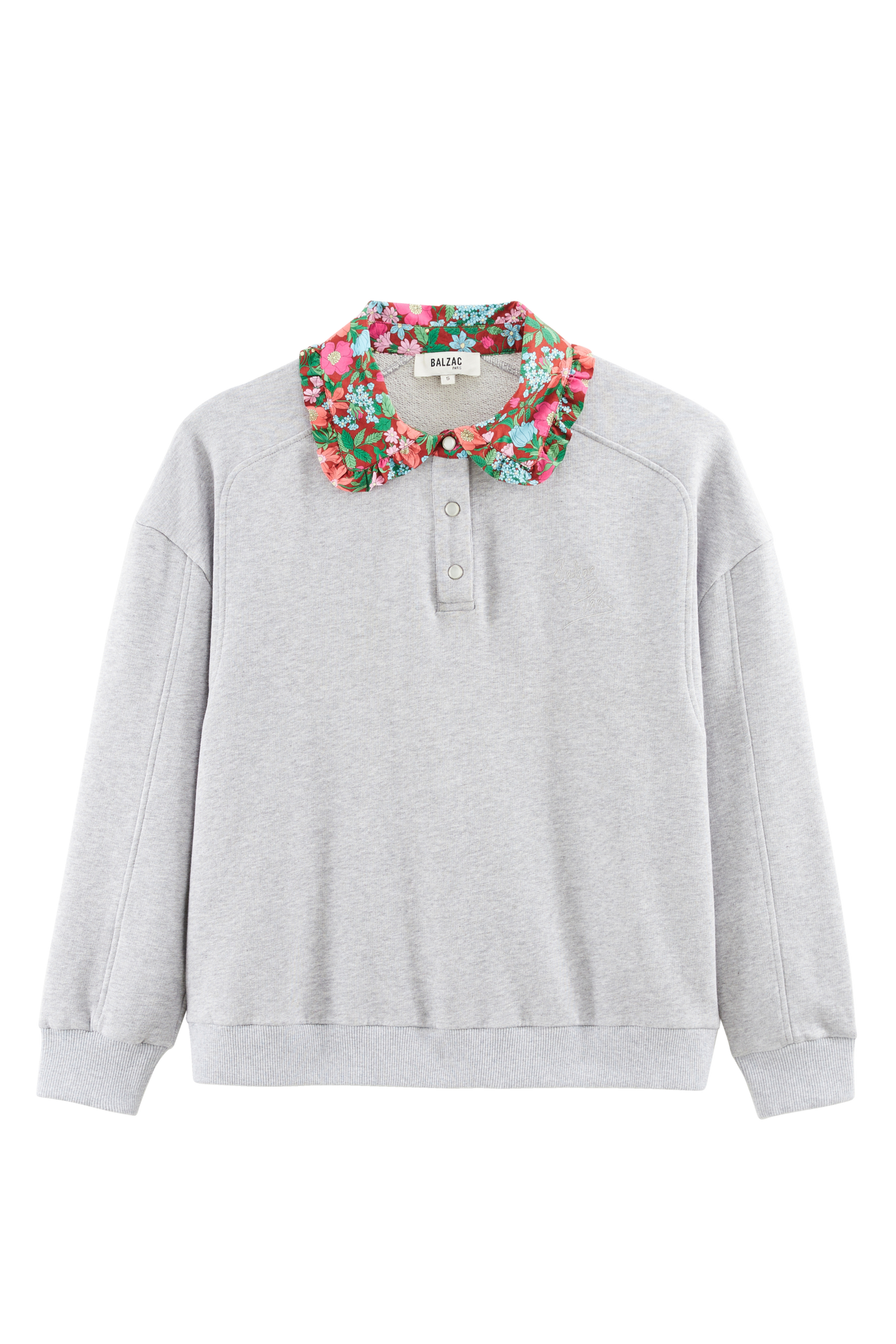 Tammy grey sweatshirt with pink and burgundy Liberty print