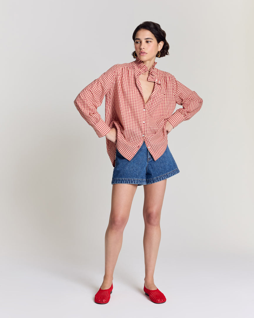 Chemise Léonor vichy rouge et jaune