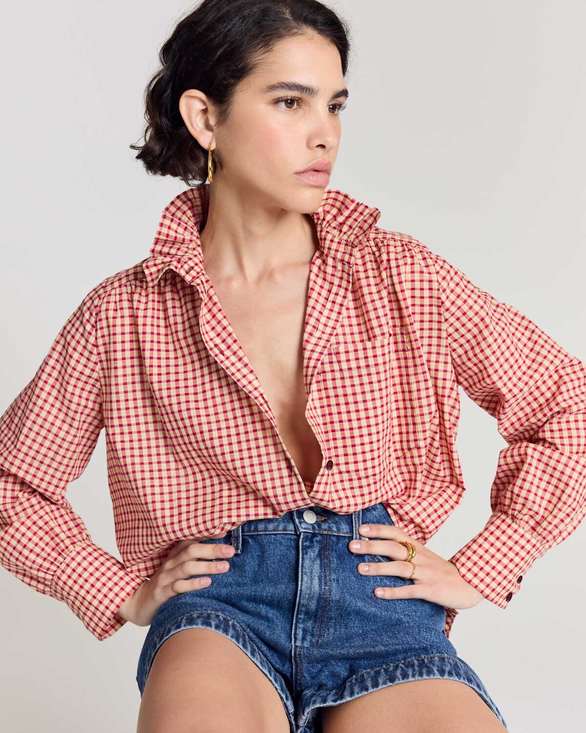 Chemise Léonor vichy rouge et jaune
