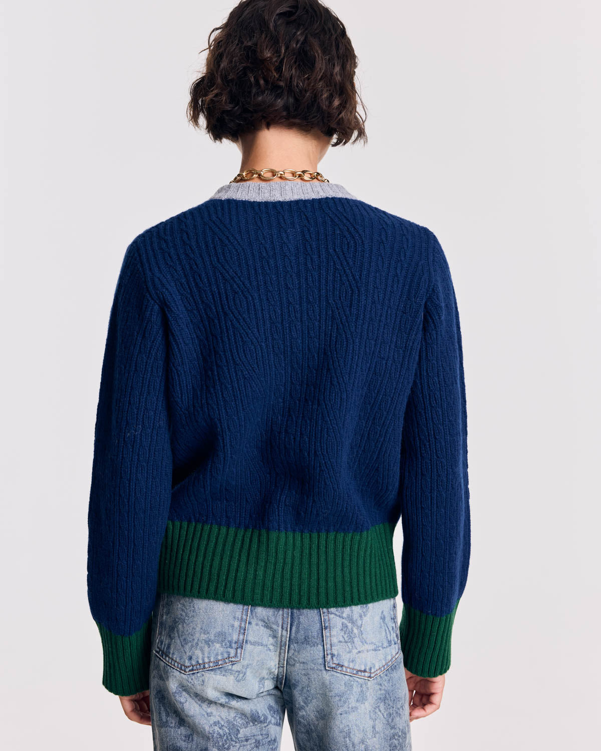 Cardigan Clea bleu marine et vert
