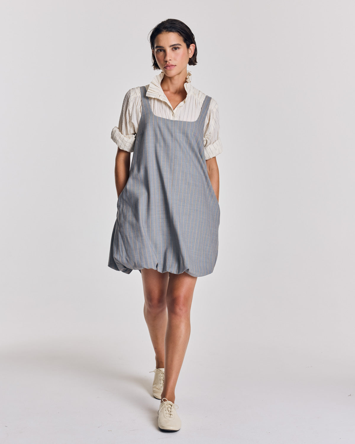 Robe Coralie rayures gris et beige