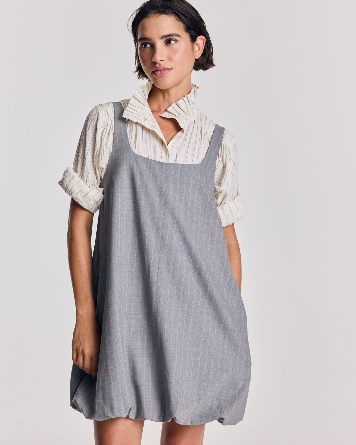 Robe Coralie rayures gris et beige
