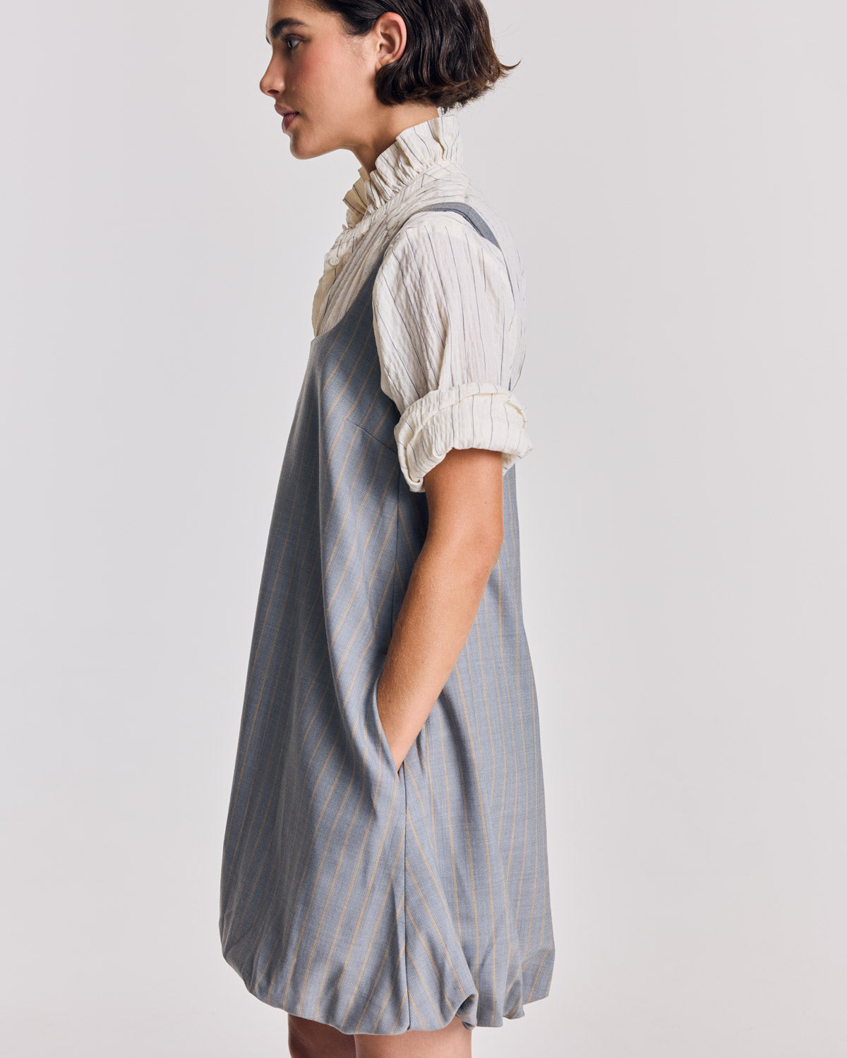 Robe Coralie rayures gris et beige