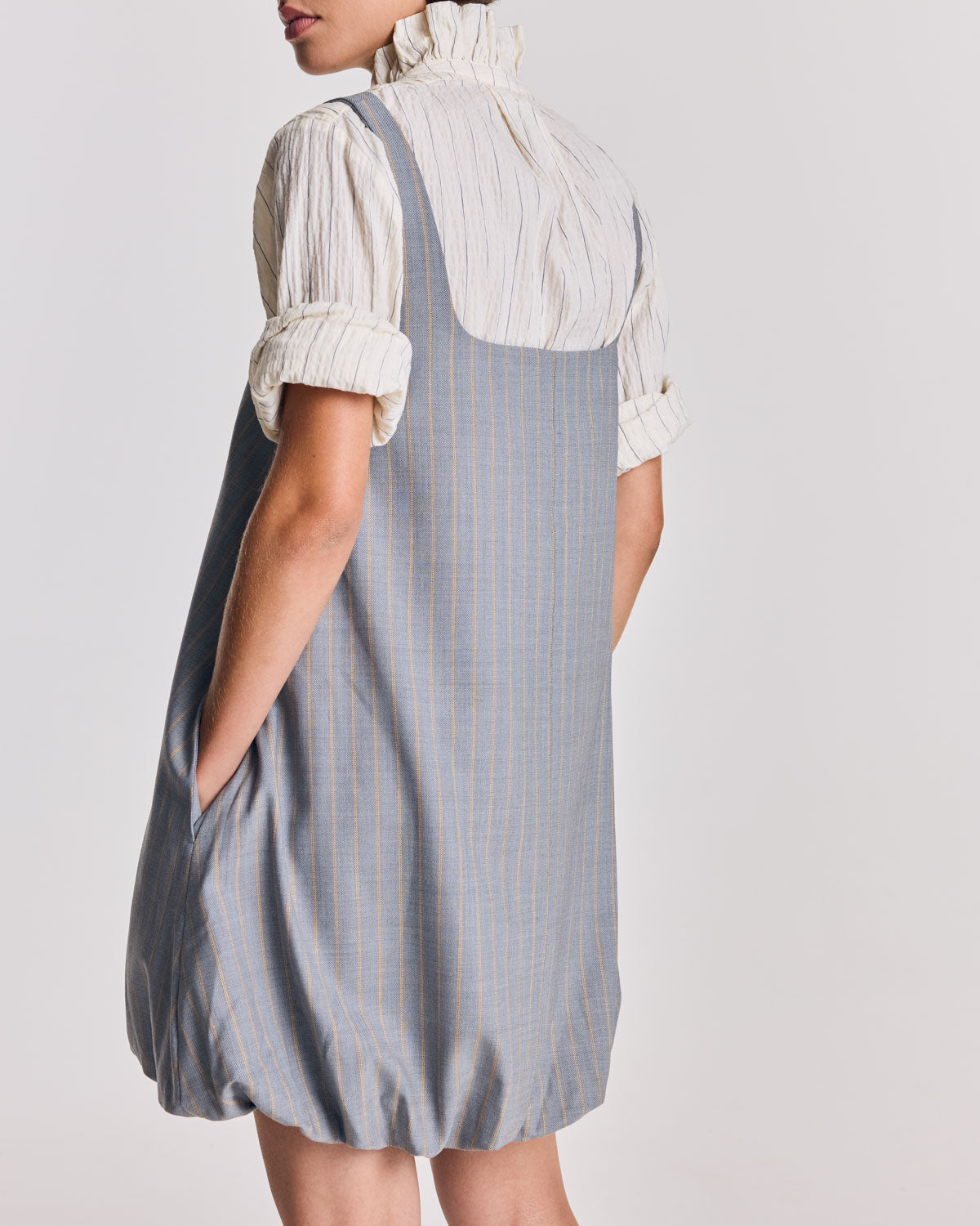 Robe Coralie rayures gris et beige