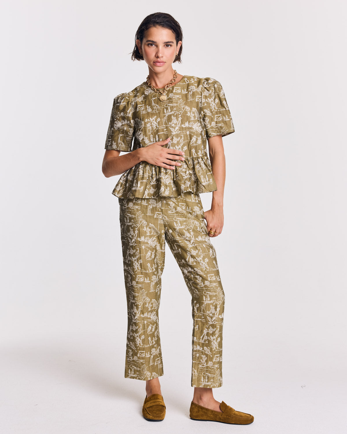 Pantalon Sego imprimé Toile de jeu kaki