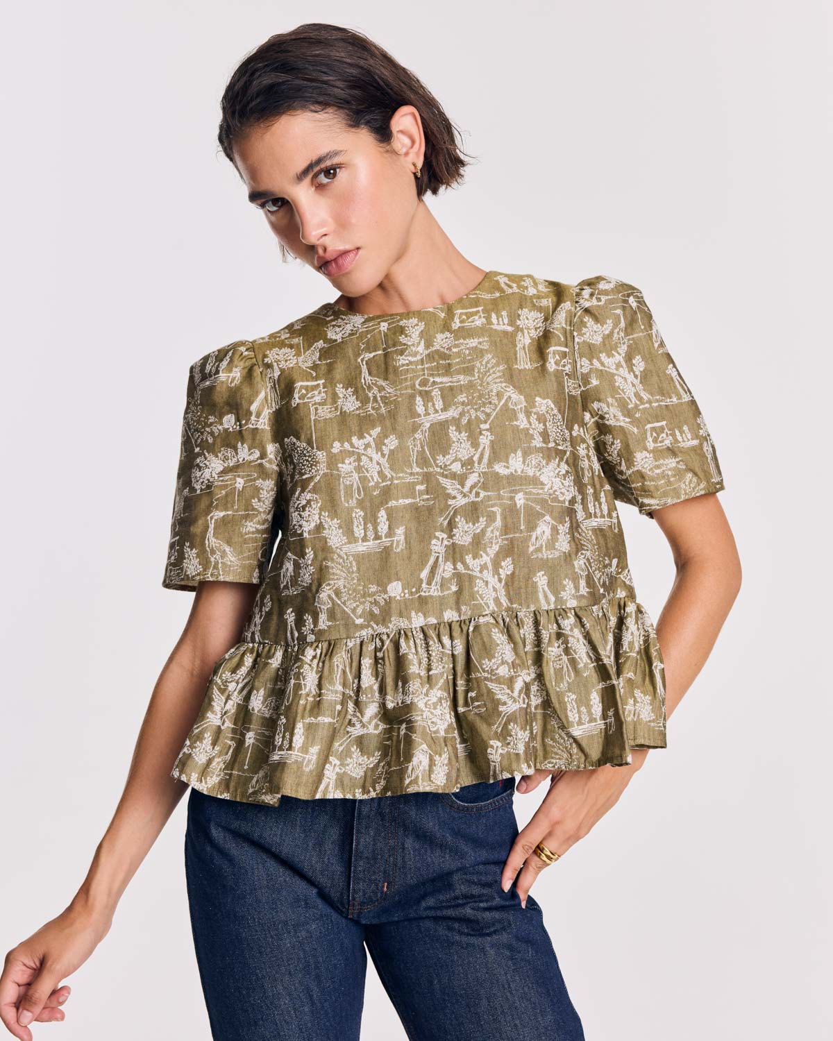 Naomi khaki play card print top
