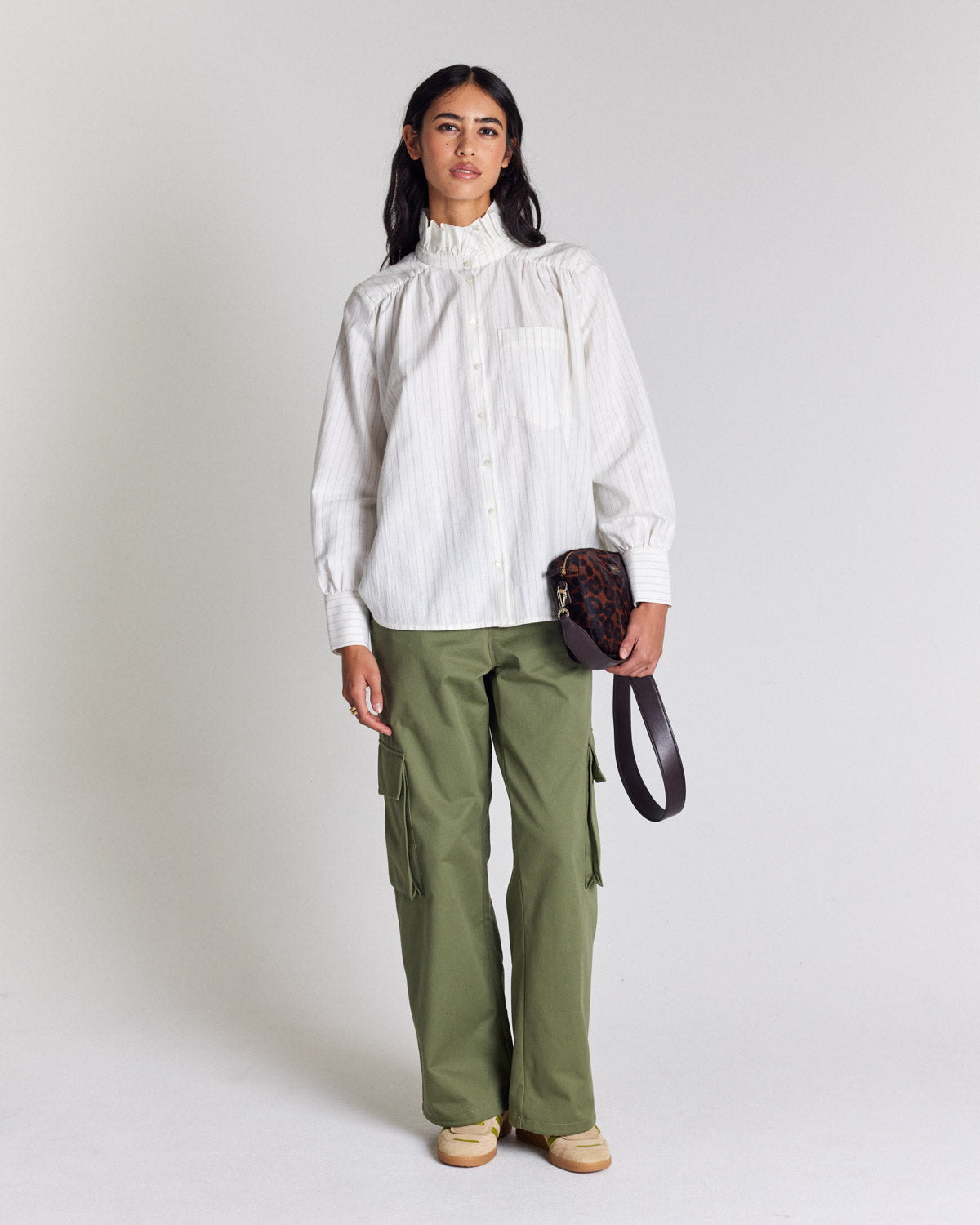 Leonor shirt with green and ecru stripes
