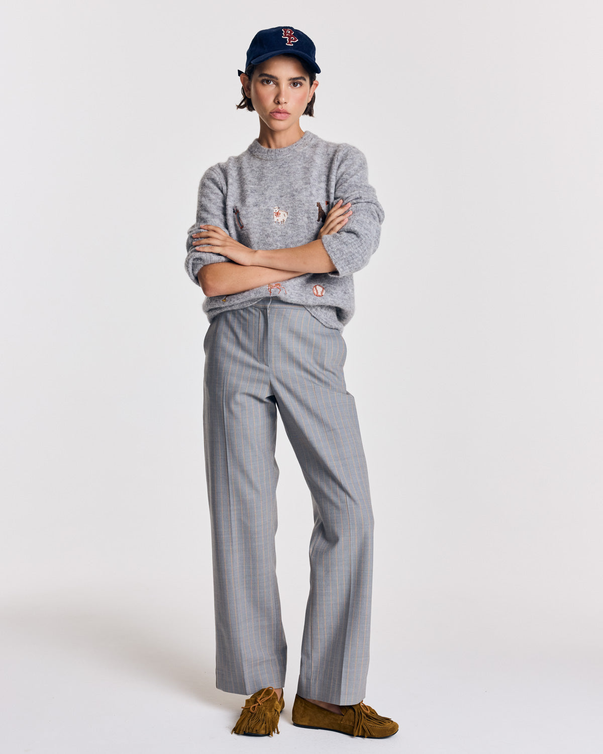Pantalon Orlando rayures gris et beige