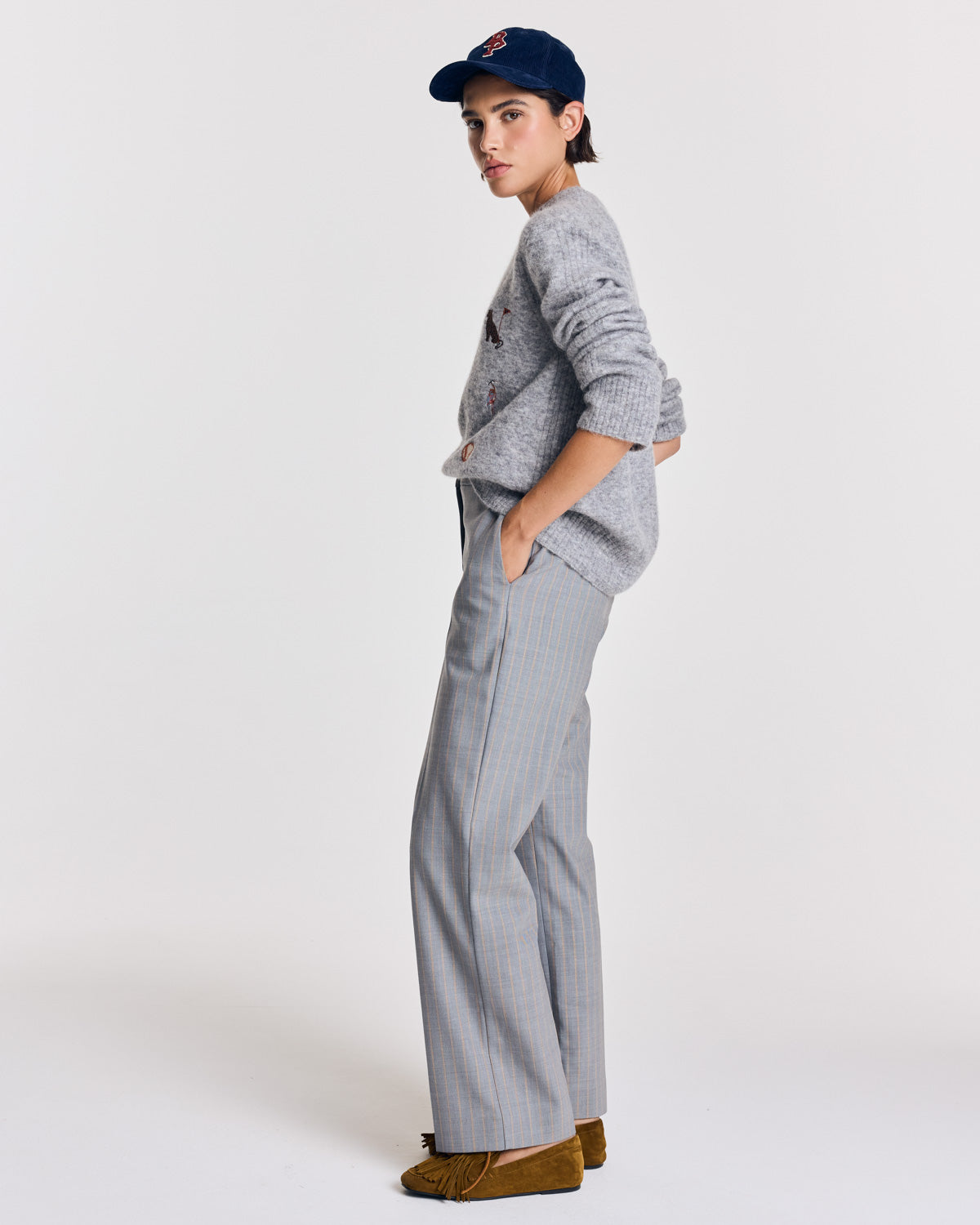 Pantalon Orlando rayures gris et beige