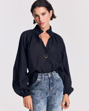 Camille midnight blue polka dot blouse