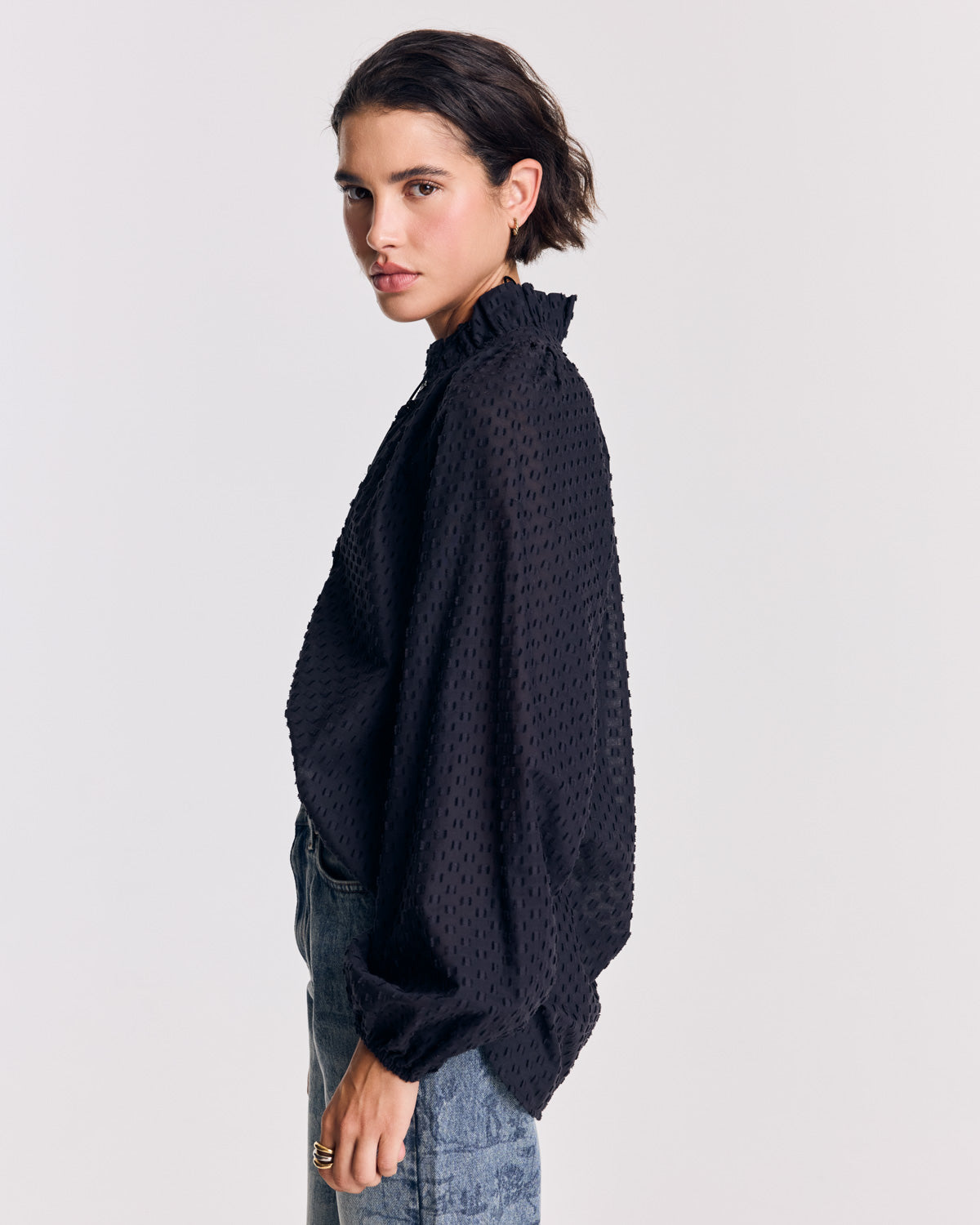 Camille midnight blue polka dot blouse